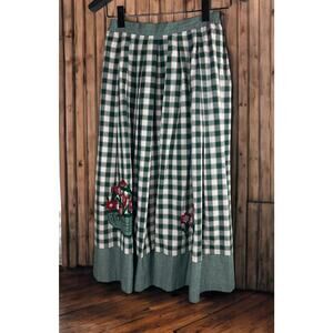 Perry Landhaus Pleated Maxi Skirt German Green Gingham Plaid Country Prairie 38